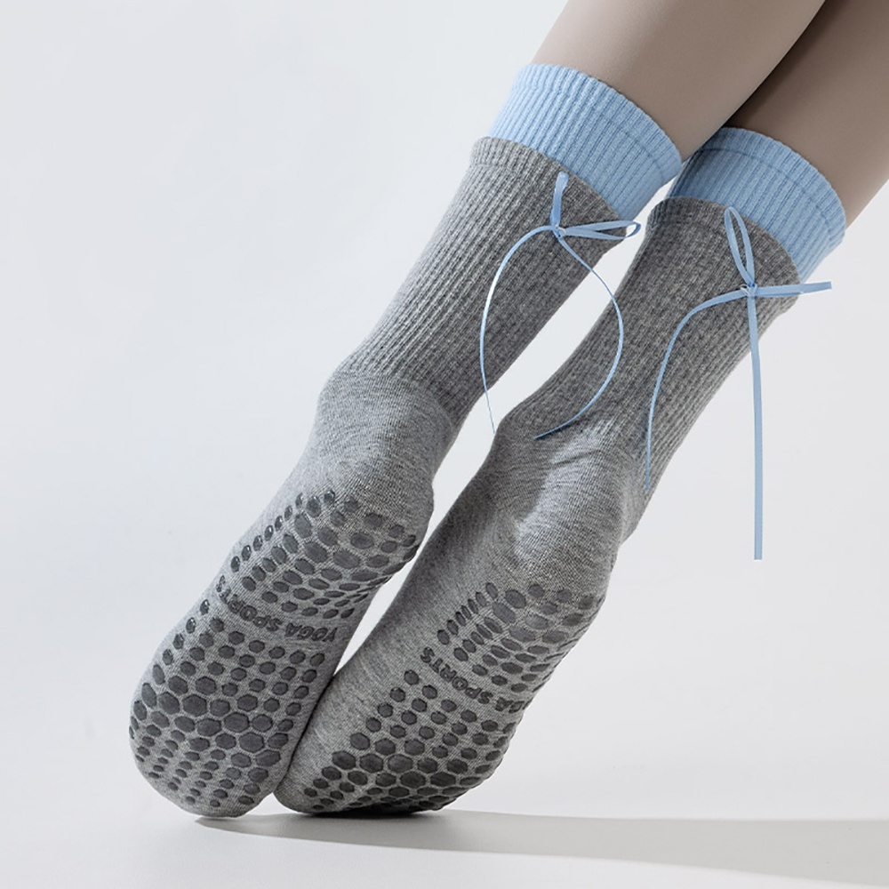 Pilates Yoga Hose - Trend Dubbelgestapelde Yoga Sokken met Strikjes,